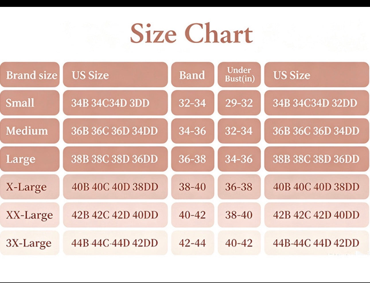 6'7 SmoothLift bra size chart