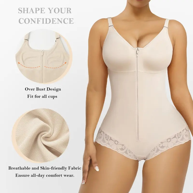 Beige Colombian sculpting body shaper with breathable fabric details